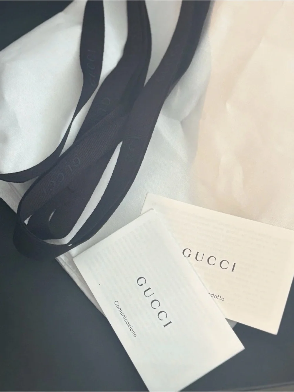Authentic GUCCI Empty Shoe Box Black & White Logo W/ Dust Bag & Ribbon 12x8x4.5”
